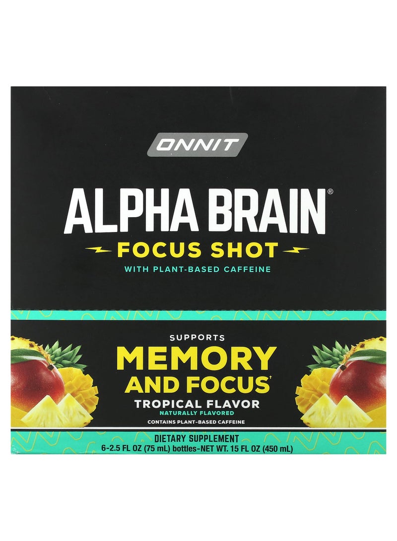Alpha Brain Focus Shot, Tropical, 6 Bottles, 2.5 fl oz (75 ml) Each